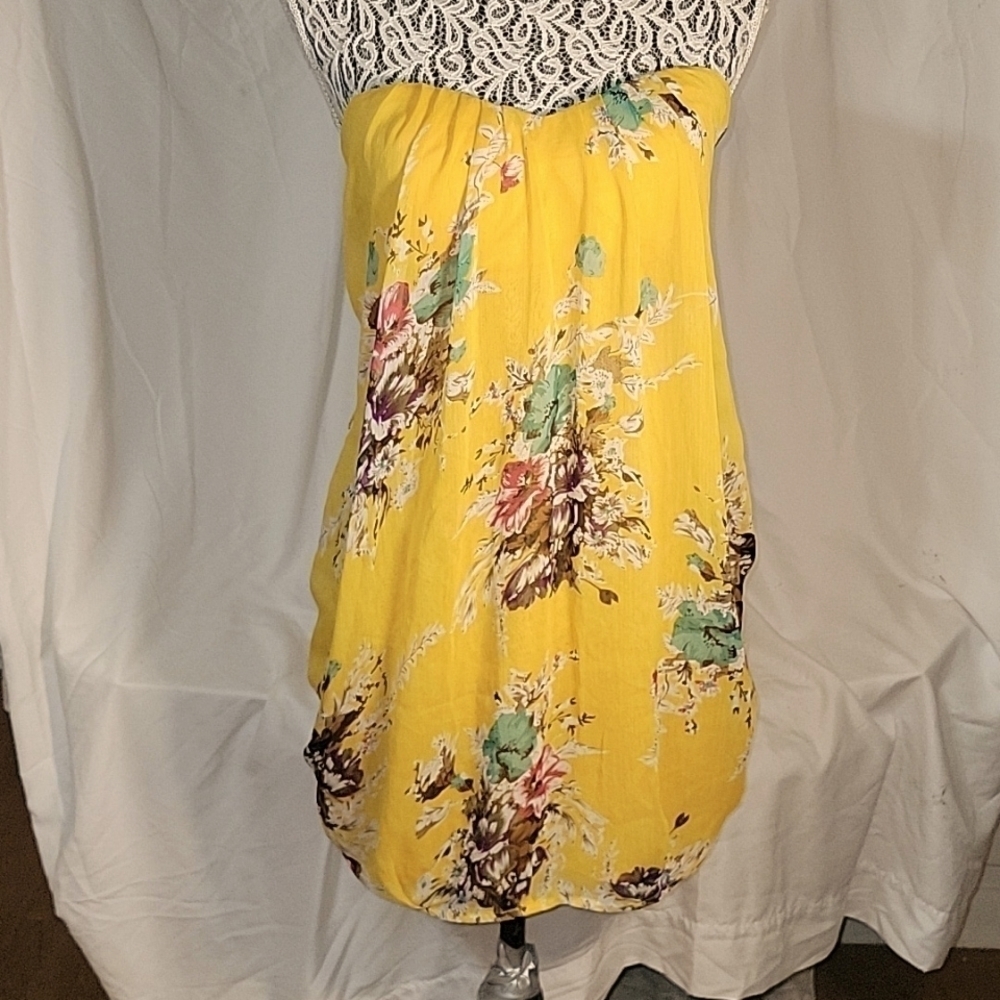 JARLO Floral Strapless Top Yellow Bohemian Casual Summer Beach Cover Up M Coasta